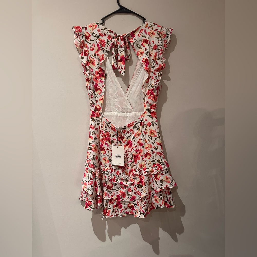 NWT Pink Floral Ruffle Mini Dress - Picture 2 of 3